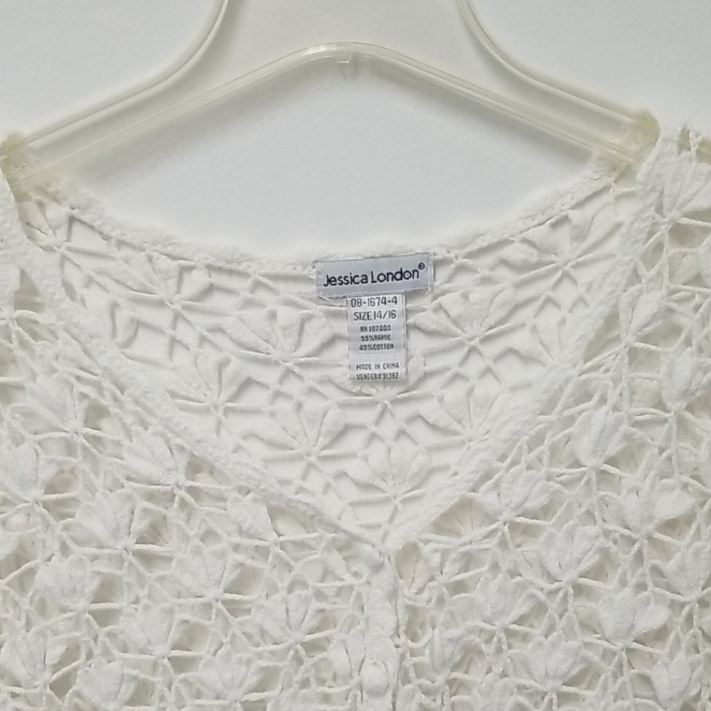 Crochet Cropped Cardigan Sweater Vneck‎ White Coquette Size Large - Picture 4 of 9